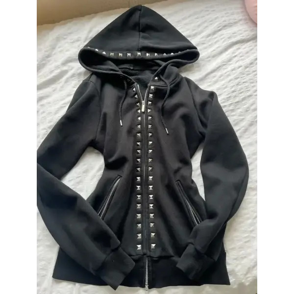 Y2K Gothic Black Zipper Hoodie – Women’s Slim Drawstring Sweatshirt with Harajuku Graphic - 4 / XL