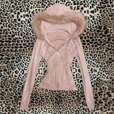 Y2K Harajuku Women’s Fur Collar Hoodie – Slim Chic Goth Punk Streetwear Sweatshirt - Pink / S