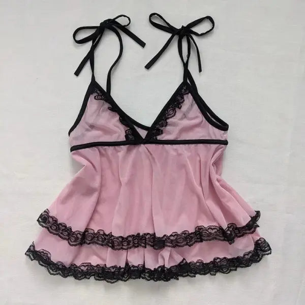 Y2K Pink Coquette Lace Baby Tee - Cute Maiden Sweet Harajuku Slim Top & Vintage Chic Shirt - Pink 3 / XL