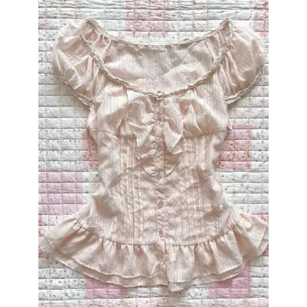 Y2K Pink Coquette Lace Baby Tee - Cute Maiden Sweet Harajuku Slim Top & Vintage Chic Shirt