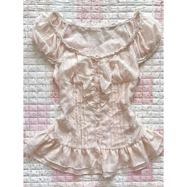 Y2K Pink Coquette Lace Baby Tee - Cute Maiden Sweet Harajuku Slim Top & Vintage Chic Shirt - Pink 4 / S