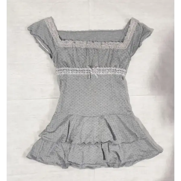 Y2K Pink Coquette Lace Baby Tee - Cute Maiden Sweet Harajuku Slim Top & Vintage Chic Shirt - Gray / XL