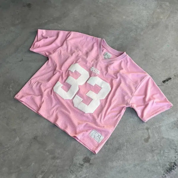 Y2K Retro Mesh Sports Jersey - Quick-Dry Breathable Football Training Tee & Unisex Streetwear - PINK LEMONADE 33