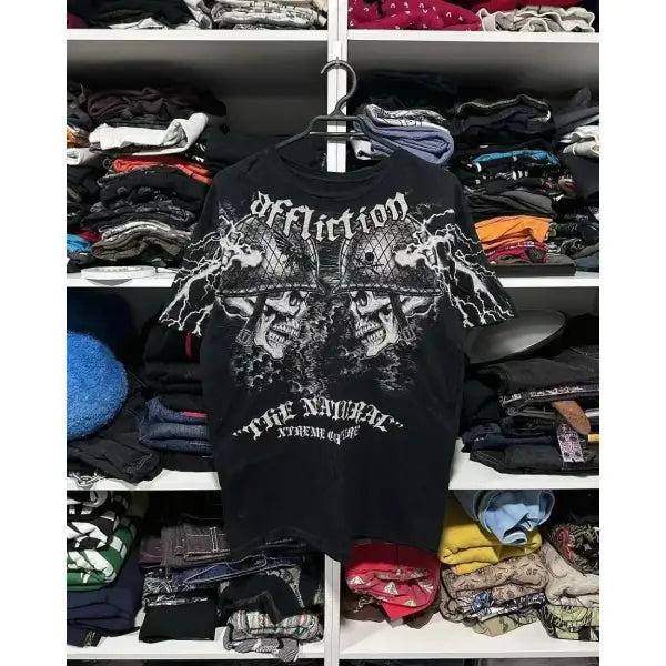 Y2K Retro Punk Hip Hop Printed T-shirt Oversized Type Fashion Top - DTKET39X3XVN / XS（old）