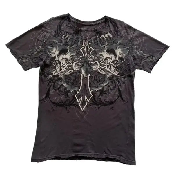 Y2K Retro Punk Hip Hop Printed T-shirt Oversized Type Fashion Top - DTKET39X3GPD / XS（old）