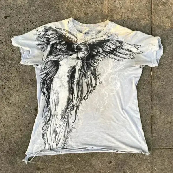 Y2K Retro Punk Hip Hop Printed T-shirt Oversized Type Fashion Top - DTKET39X3FG9 / 4XL