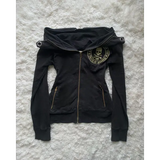 Women’s Y2K Skull Embroidered Zip Hoodie – Harajuku Gothic Slim Fit Graphic Hooded Jacket - 1 / XL