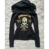 Women’s Y2K Skull Embroidered Zip Hoodie – Harajuku Gothic Slim Fit Graphic Hooded Jacket