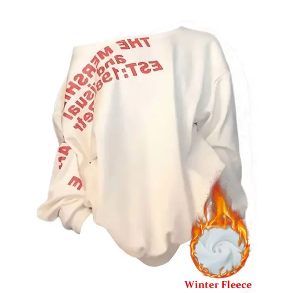 Women’s Y2K Oversized Long Sleeve T-Shirt - Sexy Print Streetwear Top & Korean Fashion Tee - White Fleece / L