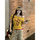 Y2K Sporty Off-Shoulder Crop Top - Sexy Vintage 2000s Short Sleeve Tee & Casual Body Top