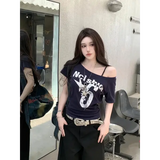 Y2K Sporty Off-Shoulder Crop Top - Sexy Vintage 2000s Short Sleeve Tee & Casual Body Top