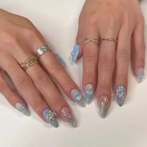 Y2K Stiletto Almond False Nails with Adhesive 24pcs - Himpall