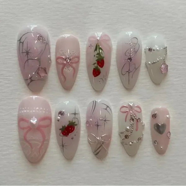 Y2K Stiletto Almond False Nails with Adhesive 24pcs - Himpall