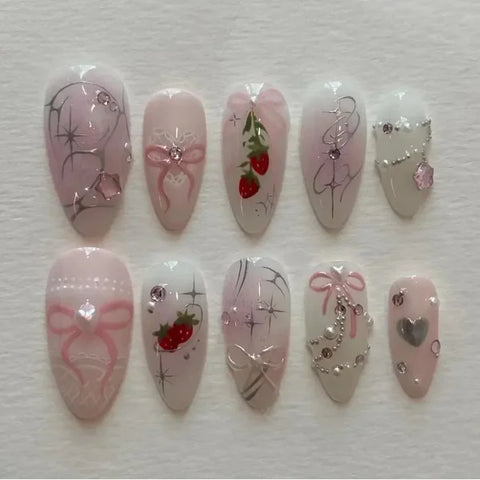 Y2K Stiletto Almond False Nails with Adhesive 24pcs - Himpall