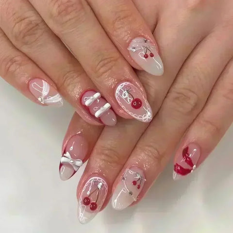 Y2K Stiletto Almond False Nails with Adhesive 24pcs - Himpall