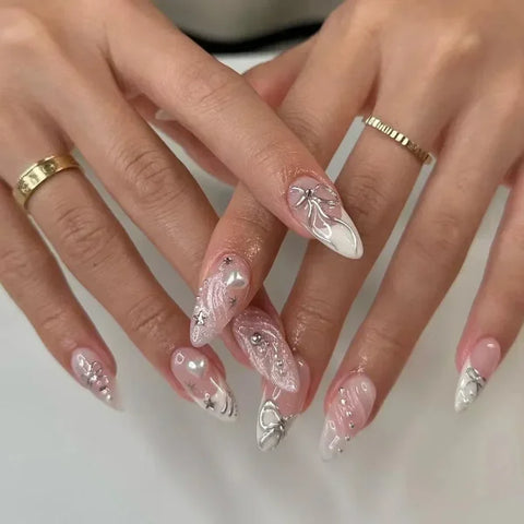 Y2K Stiletto Almond False Nails with Adhesive 24pcs - Himpall