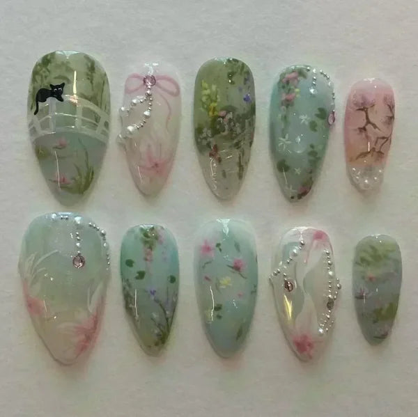 Y2K Stiletto Almond False Nails with Adhesive 24pcs - Himpall