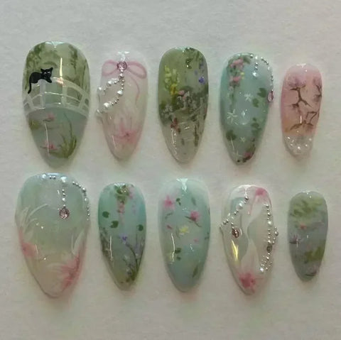 Y2K Stiletto Almond False Nails with Adhesive 24pcs - Himpall