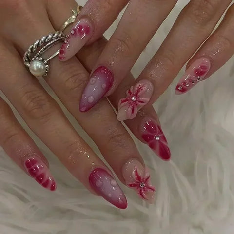 Y2K Stiletto Almond False Nails with Adhesive 24pcs - Himpall