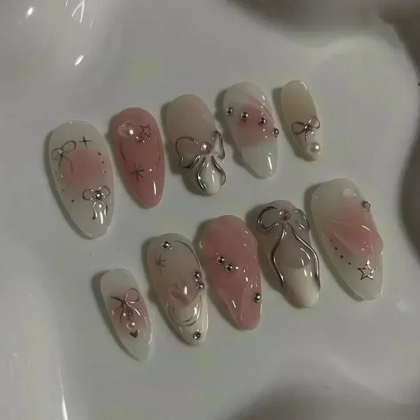 Y2K Stiletto Almond False Nails with Adhesive 24pcs - Himpall