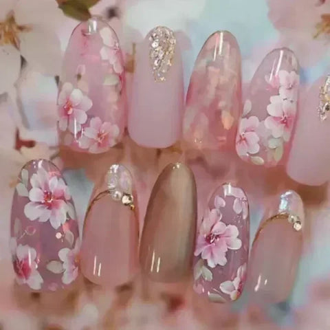 Y2K Stiletto Almond False Nails with Adhesive 24pcs - Himpall