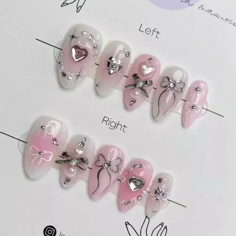 Y2K Stiletto Almond False Nails with Adhesive 24pcs - Himpall