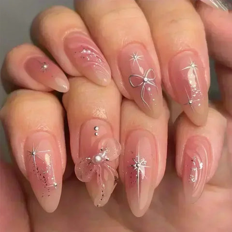 Y2K Stiletto Almond False Nails with Adhesive 24pcs - Himpall