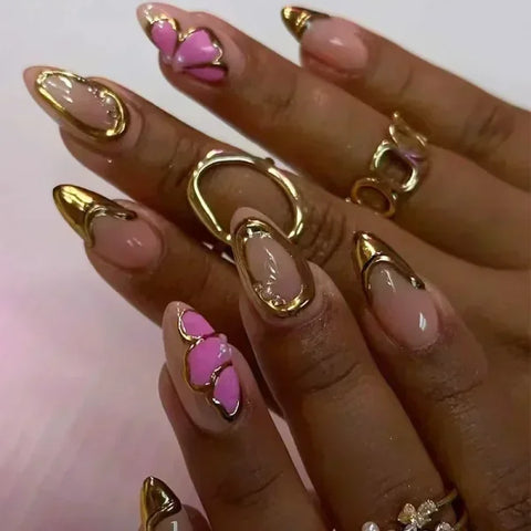 Y2K Stiletto Almond False Nails with Adhesive 24pcs - Himpall