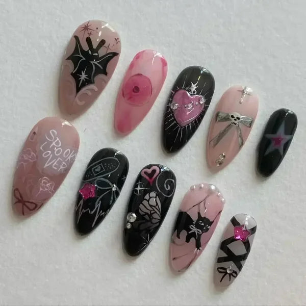 Y2K Stiletto Almond False Nails with Adhesive 24pcs - Himpall
