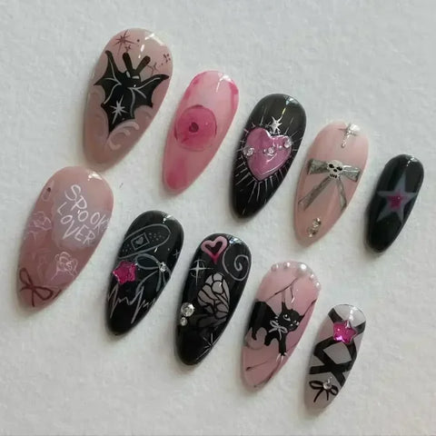 Y2K Stiletto Almond False Nails with Adhesive 24pcs - Himpall