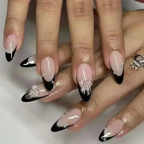 Y2K Stiletto Almond False Nails with Adhesive 24pcs - Himpall