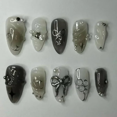 Y2K Stiletto Almond False Nails with Adhesive 24pcs - Himpall