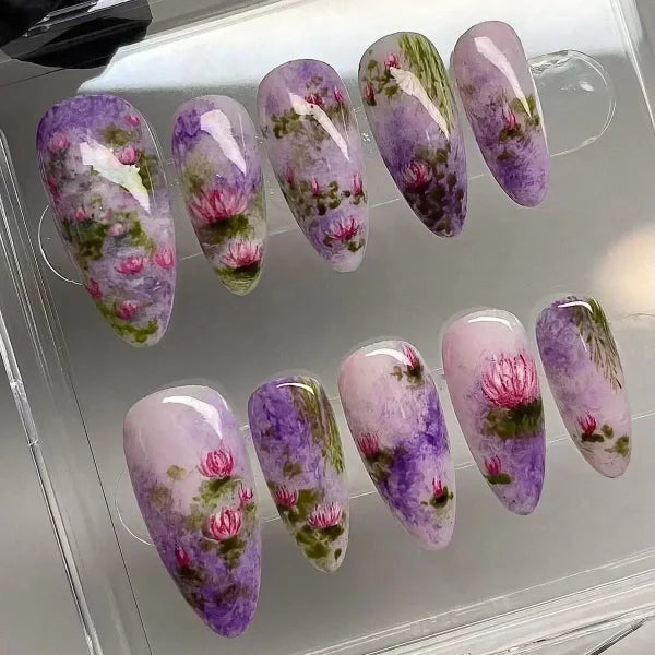 Y2K Stiletto Almond False Nails with Adhesive 24pcs - Himpall