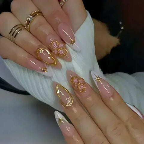 Y2K Stiletto Almond False Nails with Adhesive 24pcs - Himpall