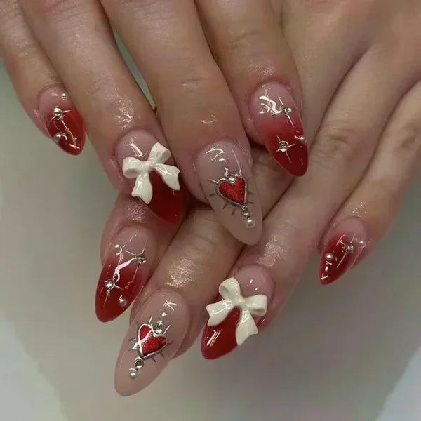 Y2K Stiletto Almond False Nails with Adhesive 24pcs - Himpall
