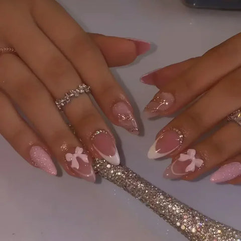 Y2K Stiletto Almond False Nails with Adhesive 24pcs - Himpall