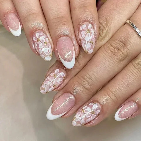 Y2K Stiletto Almond False Nails with Adhesive 24pcs - Himpall