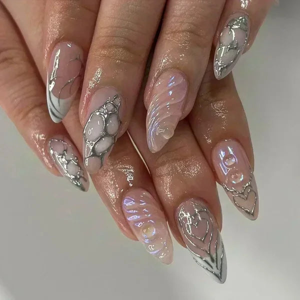 Y2K Stiletto Almond False Nails with Adhesive 24pcs - Himpall
