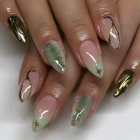Y2K Stiletto Almond False Nails with Adhesive 24pcs - Himpall