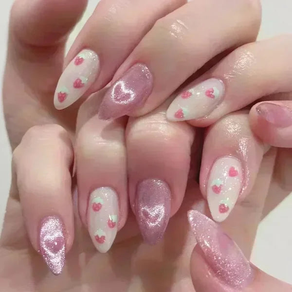 Y2K Stiletto Almond False Nails with Adhesive 24pcs - Himpall