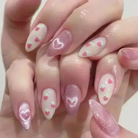 Y2K Stiletto Almond False Nails with Adhesive 24pcs - Himpall