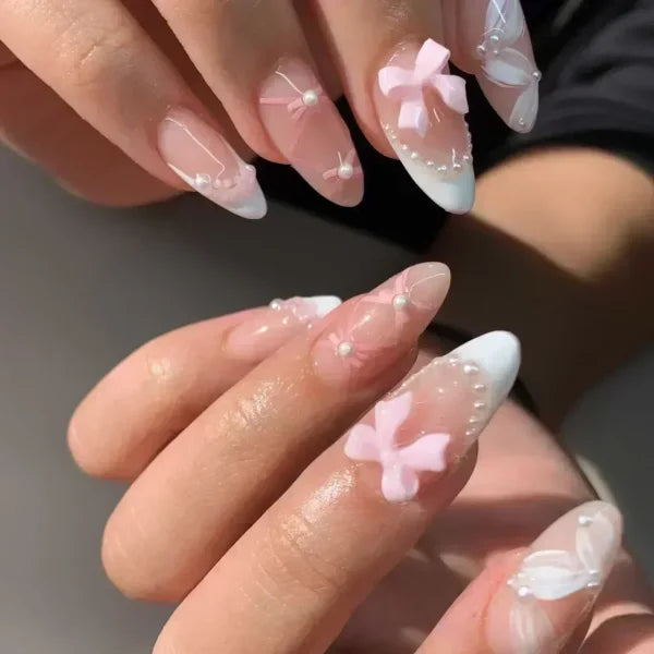 Y2K Stiletto Almond False Nails with Adhesive 24pcs - Himpall
