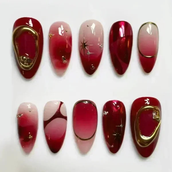 Y2K Stiletto Almond False Nails with Adhesive 24pcs - Himpall
