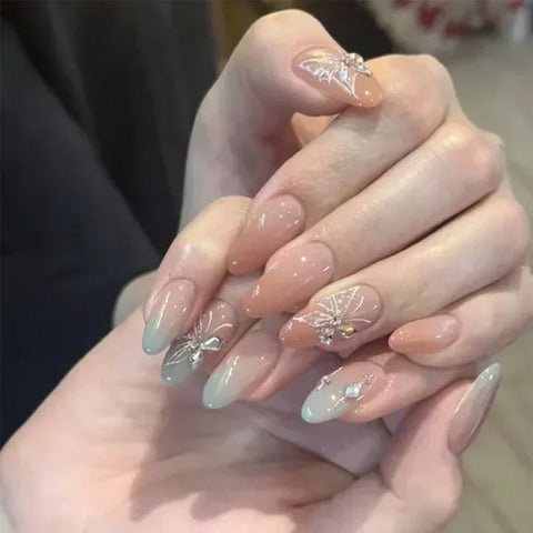 Y2K Stiletto Almond False Nails with Adhesive 24pcs - Himpall