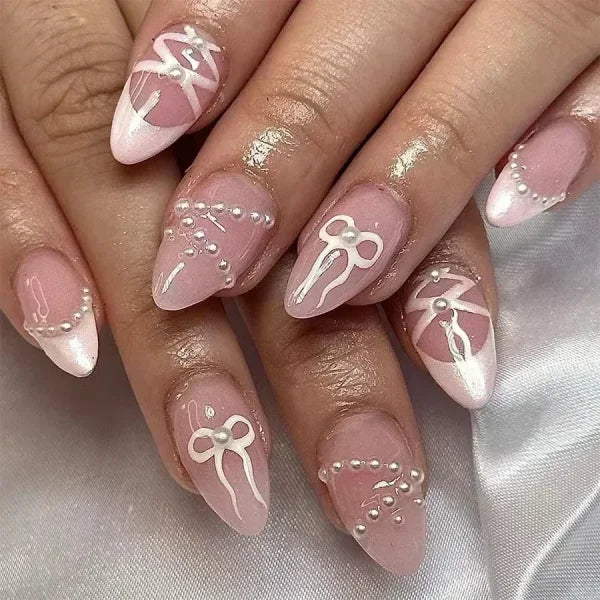 Y2K Stiletto Almond False Nails with Adhesive 24pcs - Himpall