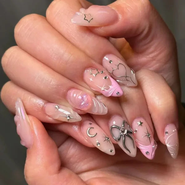 Y2K Stiletto Almond False Nails with Adhesive 24pcs - Himpall