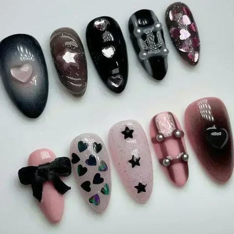 Y2K Stiletto Almond False Nails with Adhesive 24pcs - Himpall