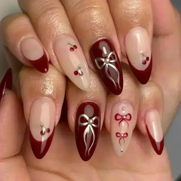 Y2K Stiletto Almond False Nails with Adhesive 24pcs - Himpall