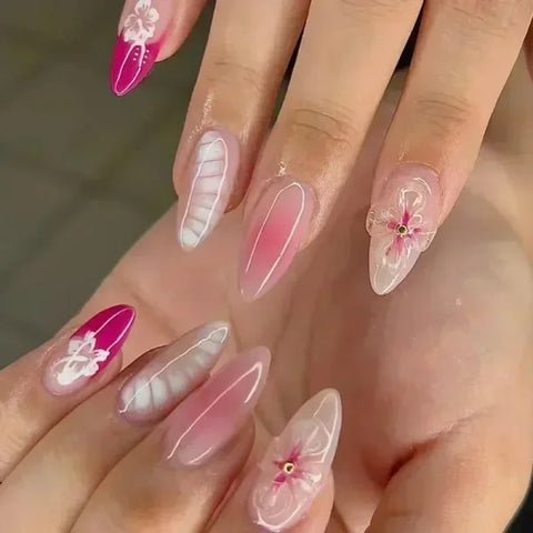 Y2K Stiletto Almond False Nails with Adhesive 24pcs - Himpall