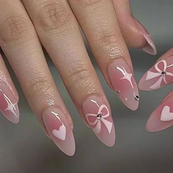 Y2K Stiletto Almond False Nails with Adhesive 24pcs - Himpall